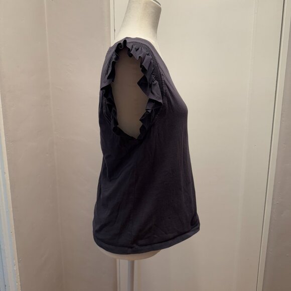 Evereve Navy Flutter Sleeve Cotton/Spandex Top Size M - Picture 2 of 3